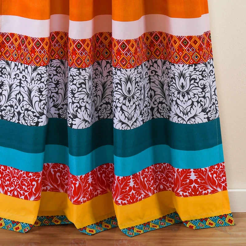 Lush Decor Boho Stripe Window Curtain Bohemian Geomatric Floral Design Panel Pair, 52" W x 95" L, Turquoise & Tangerine