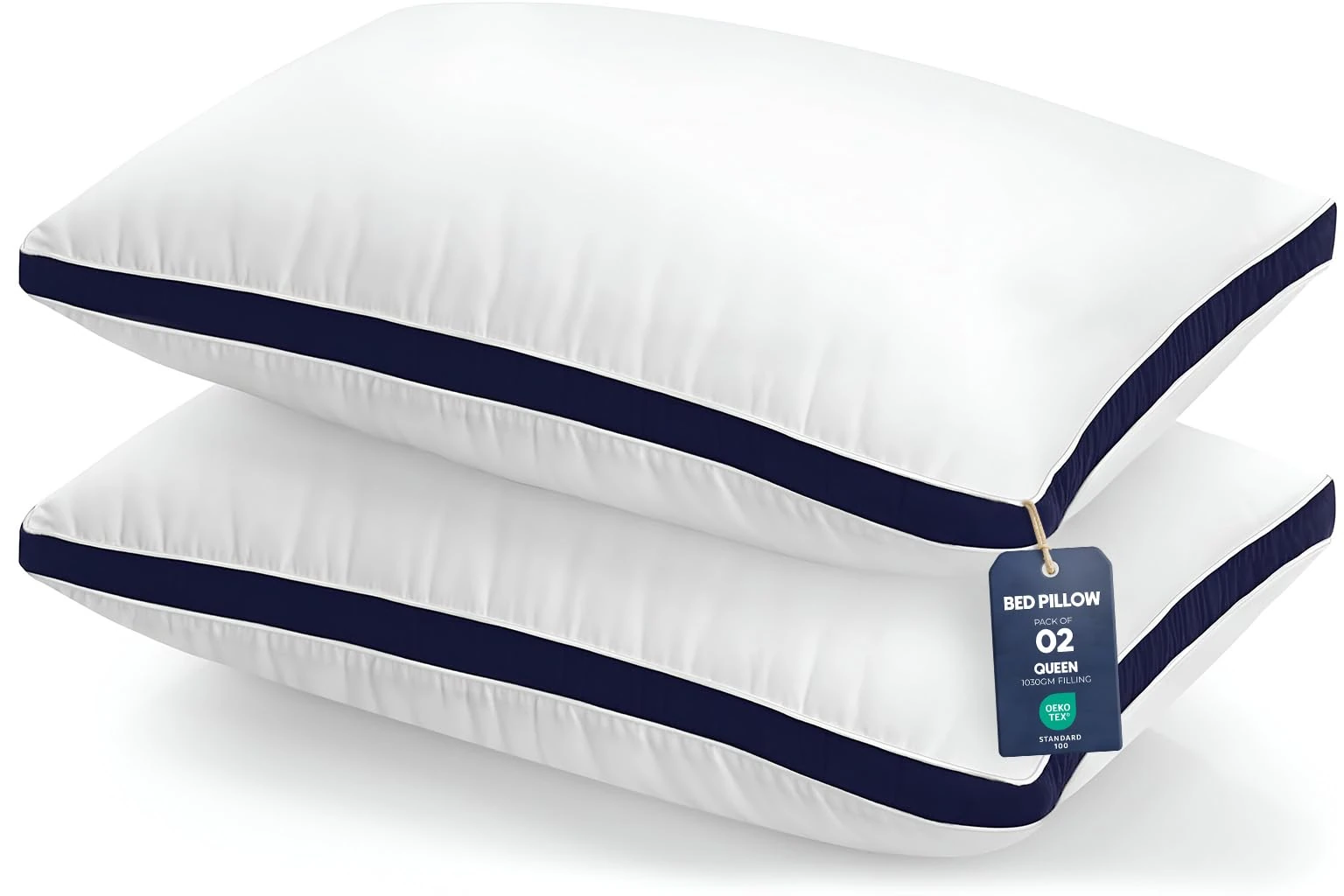 Utopia Bedding Pillows 2 Pack Queen Size, (Navy) Luxury Hotel Quality Pillows, Brushed Fabric, Bed Pillow for Back, Stomach or Side Sleepers - 18 x 26 inch / 45 x 66 cm