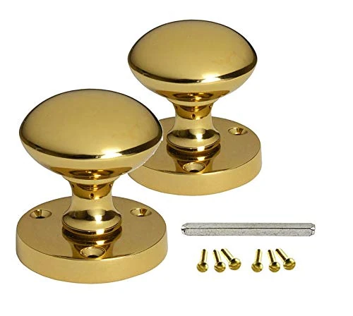 HANDLESTORE Designer Round Mortice Door Knob - Polished Brass Sprung Door Knobs Set for Internal Wooden Doors (1 Pair)