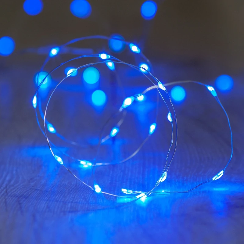 Lights4fun Set of 12 Battery Operated Fairy Lights with 20 Micro Blue LEDs on Silver Wire