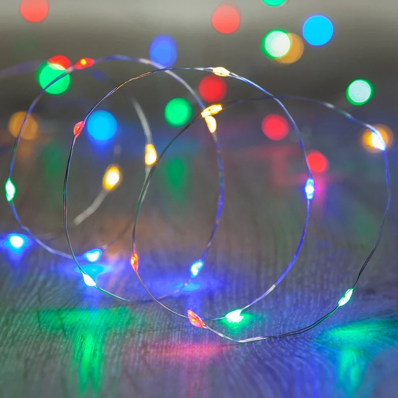 Lights4fun Set of 12 Battery Operated Fairy Lights with 20 Micro Multi Coloured LEDs on Silver Wire