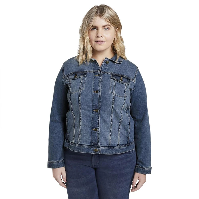 Tom Tailor Women's Plussize Washed Look Denim Jacket 44.10110 - Blue Denim