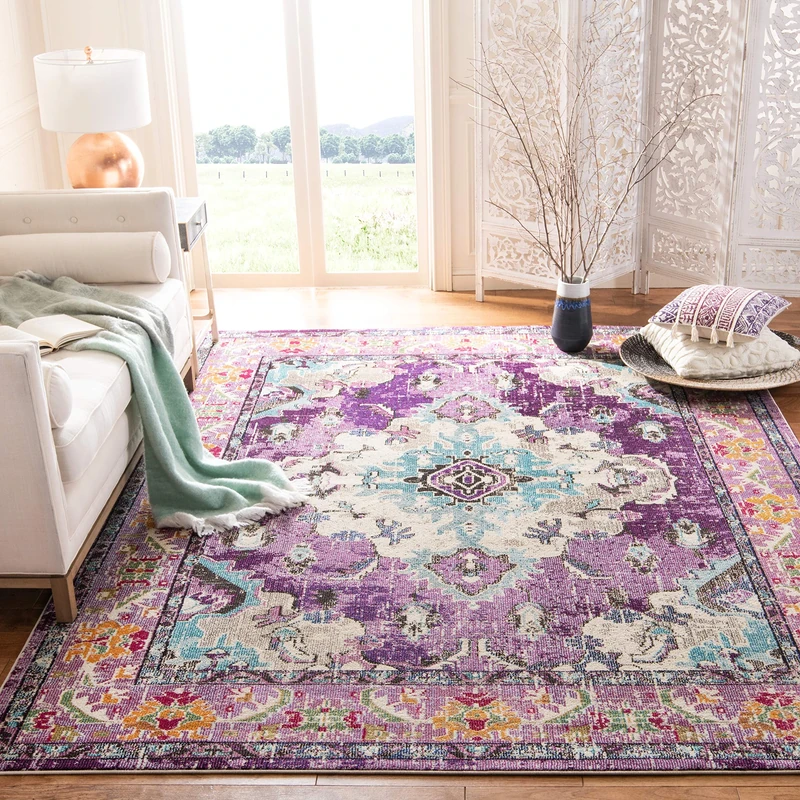 Safavieh Boho Rug for Living Room, Dining Room, Bedroom - Monaco Collection, Short Pile, in Violet and Light Blue, 244 X 305 cm