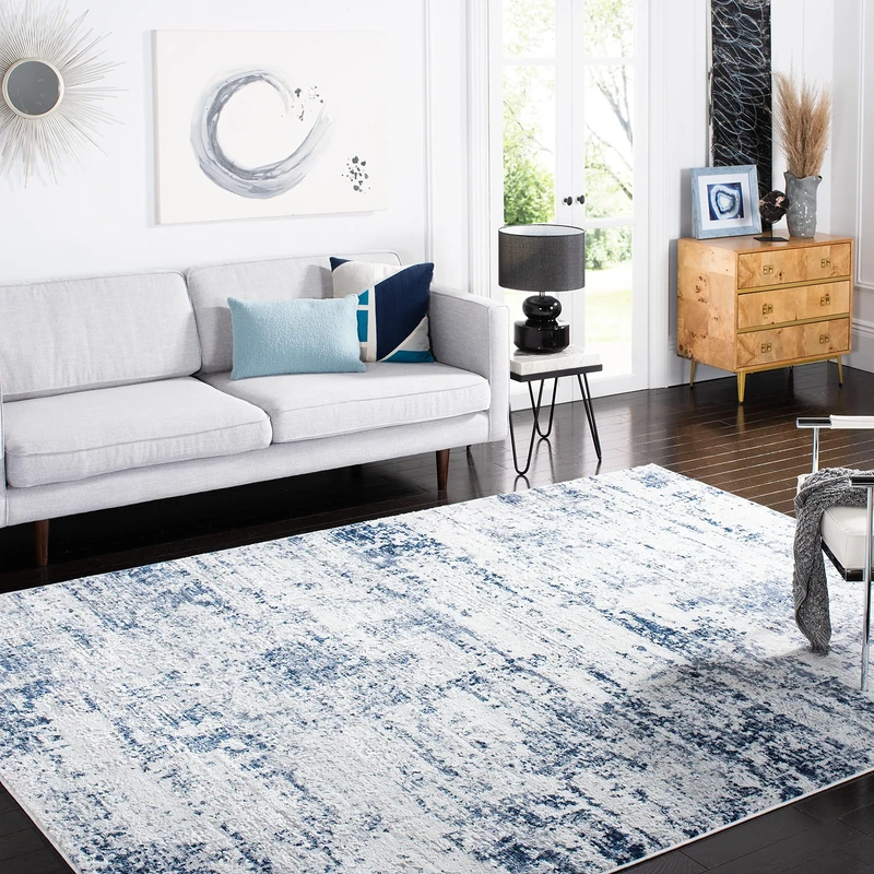 Safavieh Modern Rug for Living Room, Dining Room, Bedroom - Amelia Collection, Short Pile, in Ivory and Blue, 274 X 366 cm