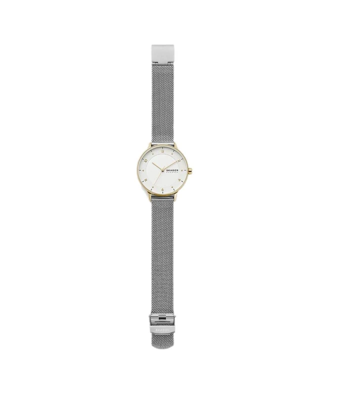 Skagen Watch for Women Riis, Three Hand Movement, 36 mm Gold Stainless Steel Case with a Stainless Steel Mesh Strap, SKW2912