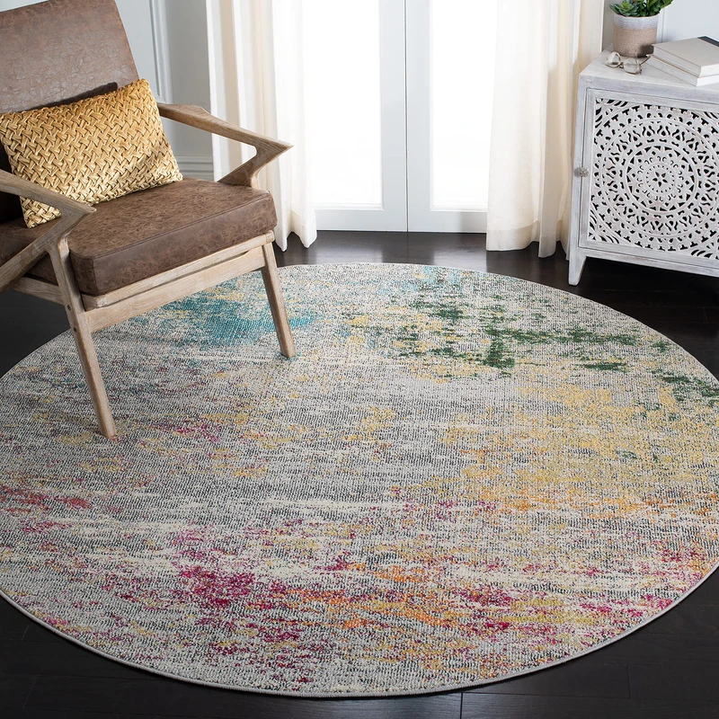 Safavieh Boho Rug for Living Room, Dining Room, Bedroom - Madison Collection, Short Pile, in Grey and Gold, 160 x 160 cm