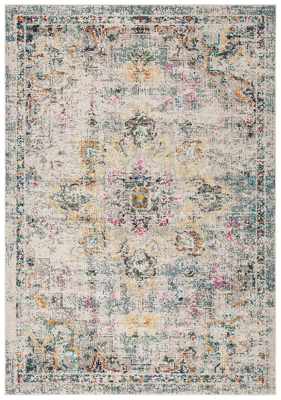 Safavieh Boho Rug for Living Room, Dining Room, Bedroom - Madison Collection, Short Pile, in Green and Turquoise, 201 x 201 cm