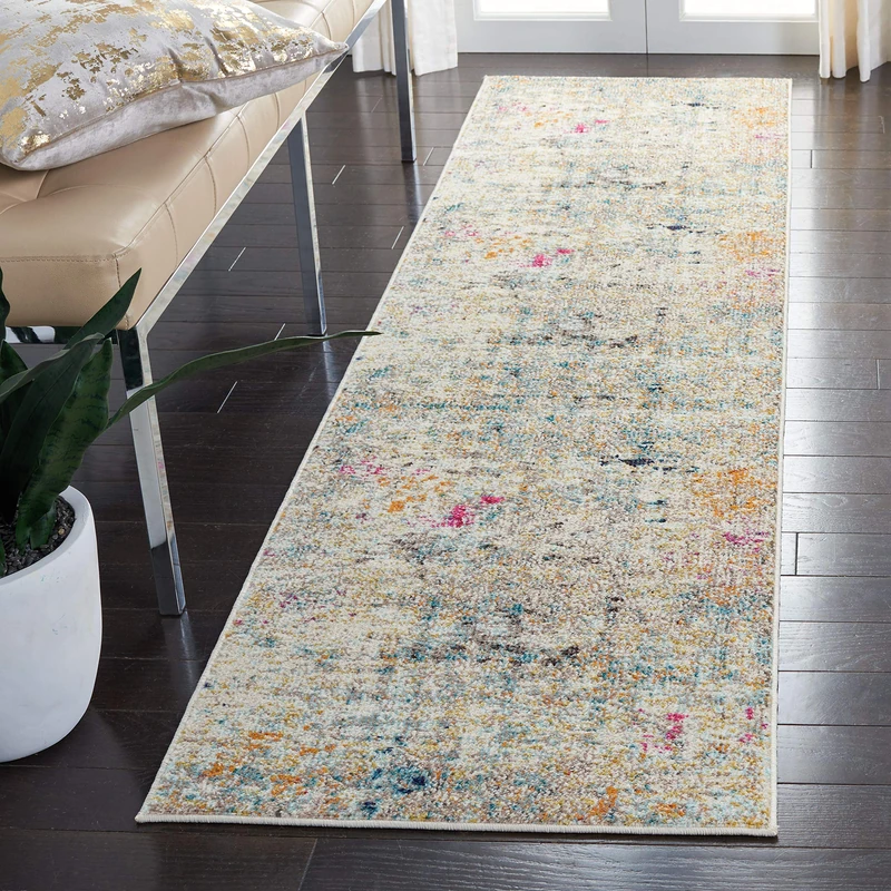 Safavieh Boho Rug for Living Room, Dining Room, Bedroom - Madison Collection, Short Pile, in Grey and Gold, 76 X 183 cm