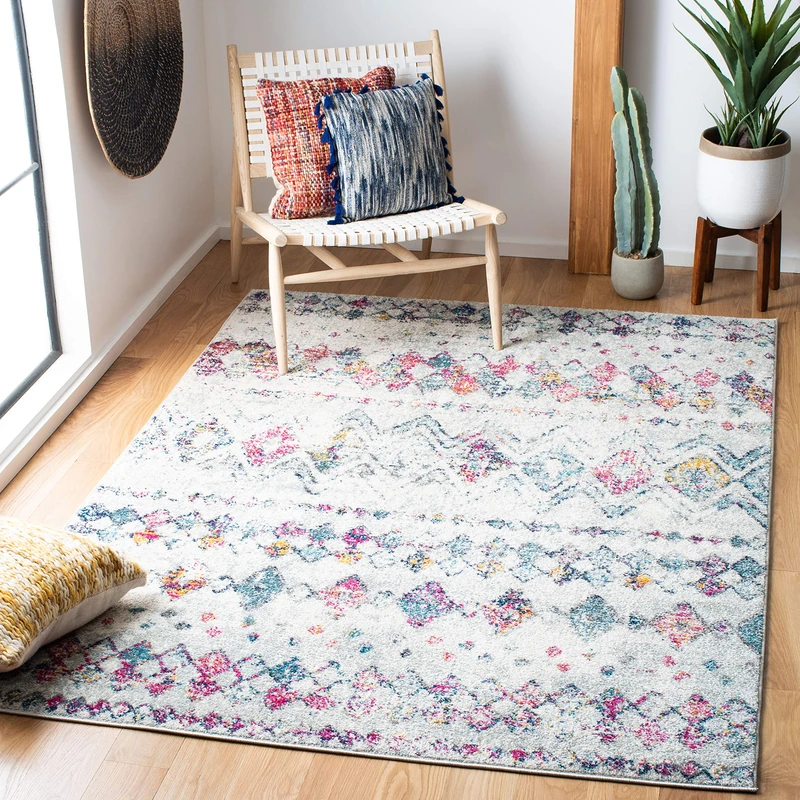 Safavieh Modern Chic Indoor Woven Rectangle Area Rug, Madison Collection, MAD798, in Grey / Purple, 155 X 229 cm for Living Room, Bedroom or Any Indoor Space