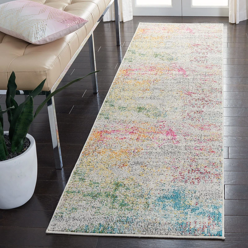 Safavieh Boho Rug for Living Room, Dining Room, Bedroom - Madison Collection, Short Pile, in Grey and Gold, 66 X 305 cm