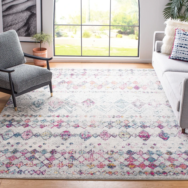 SAFAVIEH Modern Chic Rug for Living Room, Dining Room, Bedroom - Madison Collection, Short Pile, in Grey and Purple, 91 X 152 cm