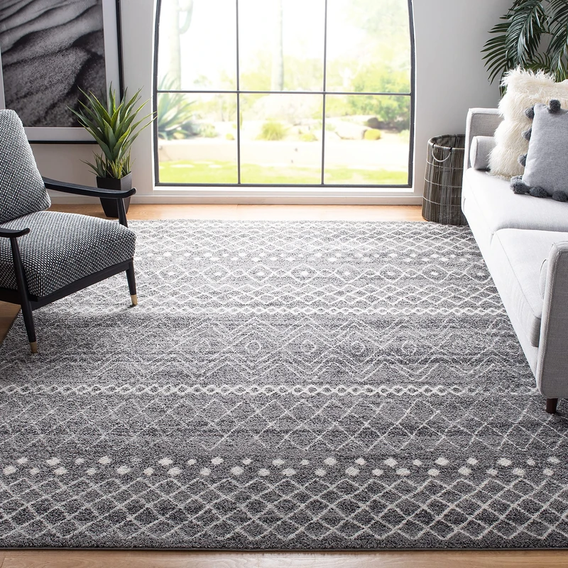 Safavieh Modern Chic Indoor Woven Rectangle Area Rug, Madison Collection, MAD798, in Charcoal / Ivory, 91 X 152 cm for Living Room, Bedroom or Any Indoor Space