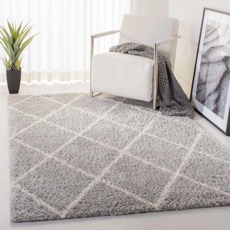 Safavieh Shaggy Rug for Living Room, Dining Room, Bedroom - Parma Shag Collection, Short Pile, in Grey and Cream, 183 X 274 cm