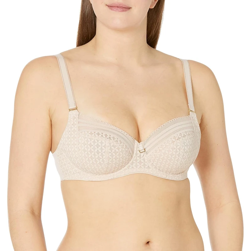 Freya Women's Viva Underwired Bra with Side Support Full Coverage, Opaque, Lace Natural Beige, 38FF