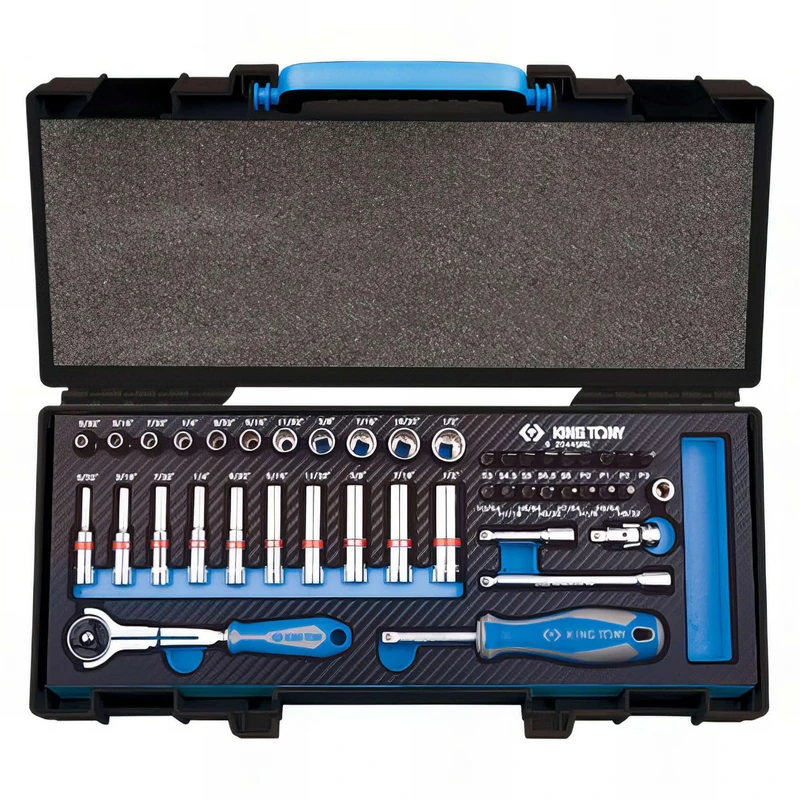 King Tony 2044SRE Cofre De Sockets Y Accesorios 1/4" Bi Hexagonal Evawave for DIYers & Professionals, Designed for Repair and Installation tasks, 44 Pieces - Image 1