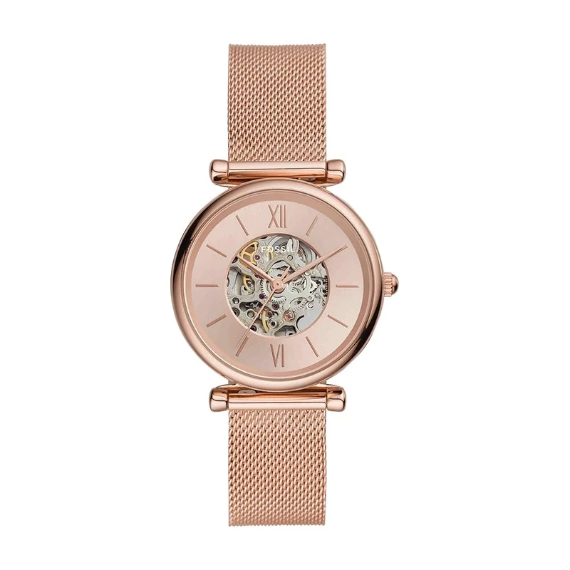 Fossil Watch for Women Carlie, Automatic Movement, 35 mm Rose Gold Stainless Steel Case with a Stainless Steel Mesh Strap, ME3175