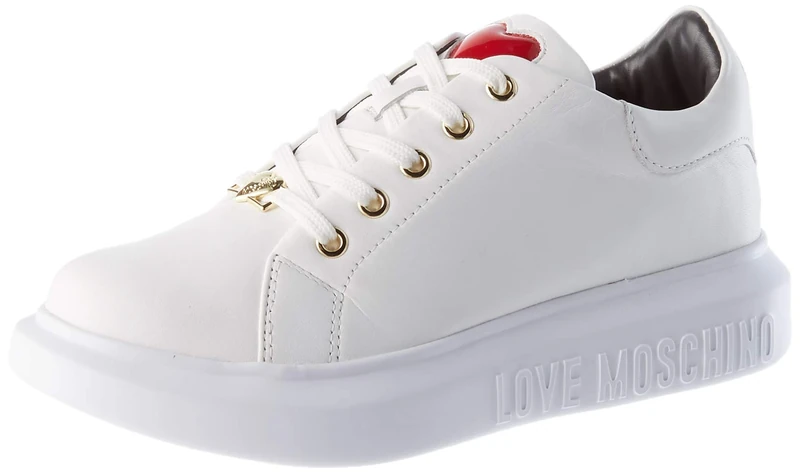Love Moschino Women's Calf Leather Sneakers Shoes, White, 5 UK