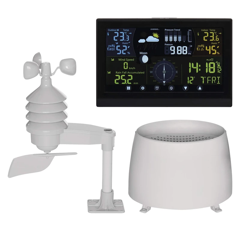 EMOS - profi Wireless Weather Station with Outdoor Sensor - Touchscreen Display, Wind & Rain Gauge, Weather Forecast, Indoor/Outdoor Temperature - DCF Radio-Controlled Clock - 15 Functions - Includes