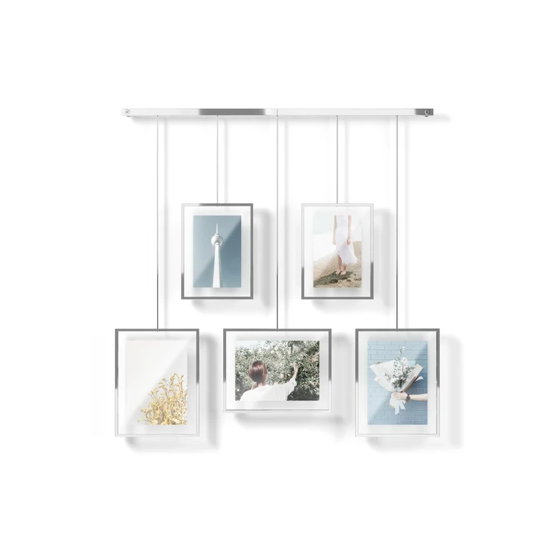 Umbra Exhibit Picture Frame Gallery Set, Adjustable Wall Collage Displays Five Photos (Two 4x6 and Three 5x7), Set of 5, Chrome