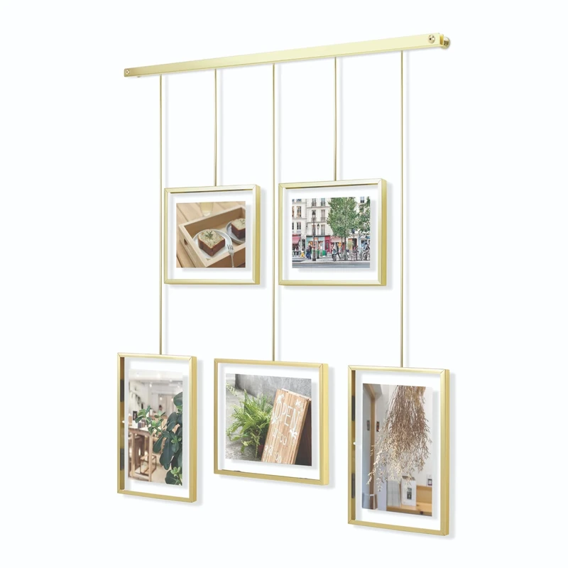Umbra Exhibit Picture Frame Gallery Set, Adjustable Wall Collage Displays Five Photos (Two 4x6 and Three 5x7), Set of 5, Gold