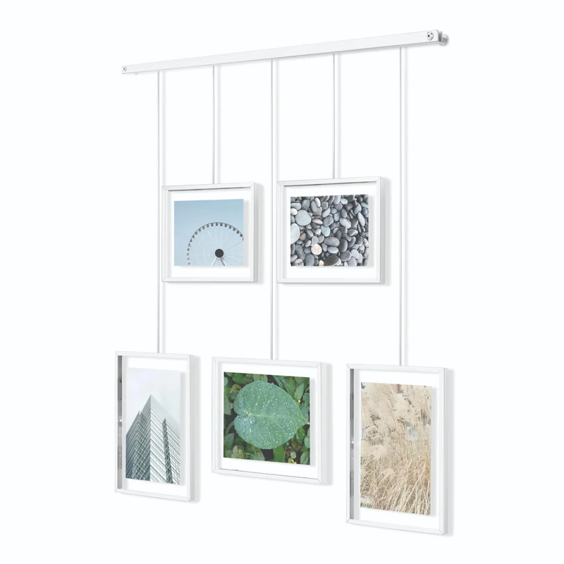 Umbra Exhibit Picture Frame Gallery Set, Adjustable Wall Collage Displays Five Photos (Two 4x6 and Three 5x7), Set of 5, White