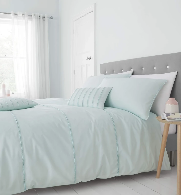 Catherine Lansfield Pom Pom Easy Care Double Duvet Set Mint