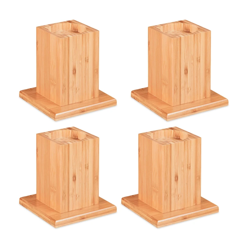 Relaxdays Furniture Riser Set Of 4, Height 14 cm,Table, Chair, Bed, Elephant Feet, 15.5x14.5x14.5 cm, Natural, Bamboo