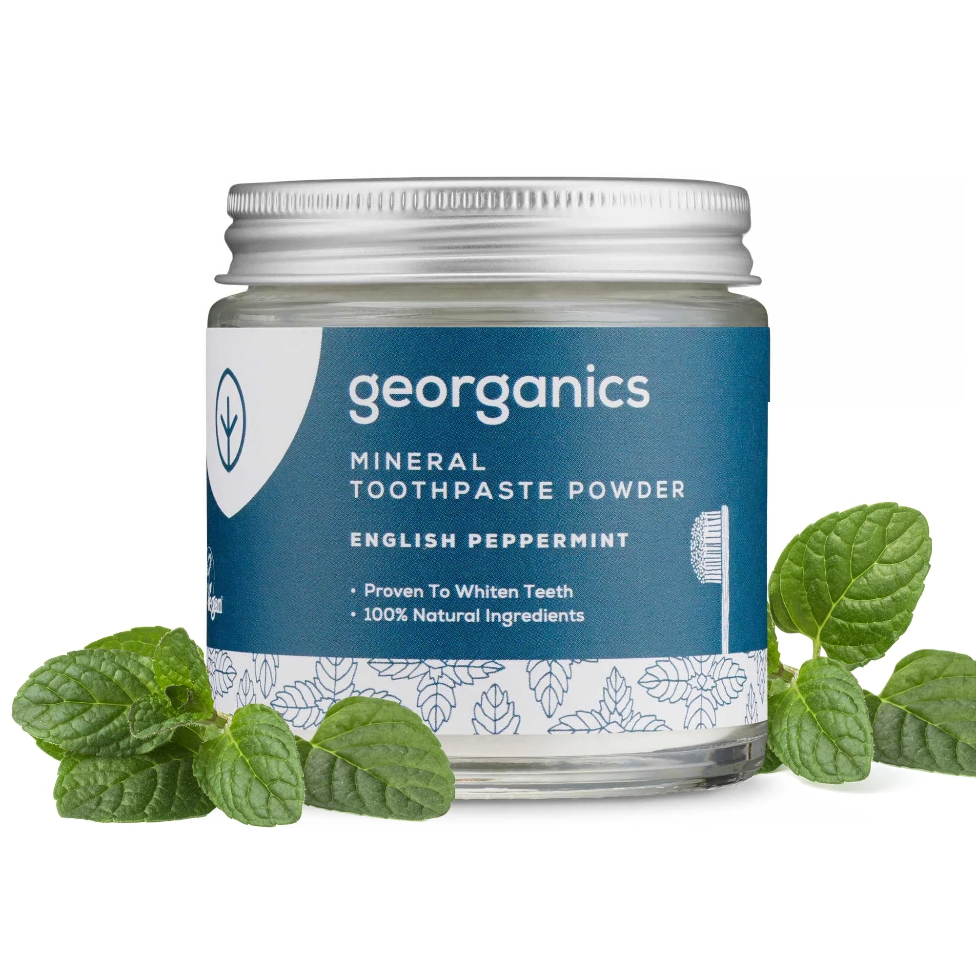 Georganics Whitening Mineral Toothpaste Powder - 120ml - Peppermint - 100% Natural Fluoride Free, SLS Free & Glycerine Free - Stain Removing & Teeth Whitening - Certified Cosmos, Vegan & Cruelty-Free