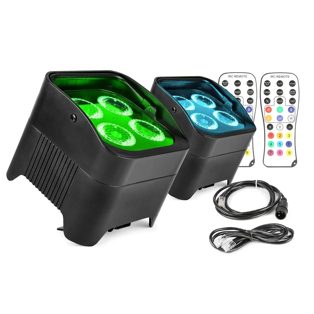 BeamZ BBP94W Wireless LED Uplighters Set - 2X Rechargeable Battery Uplighters with Wireless DMX, RGBAW-UV Stage Lighting Kit, LED Wall Washer Lights for Weddings, Parties & Events