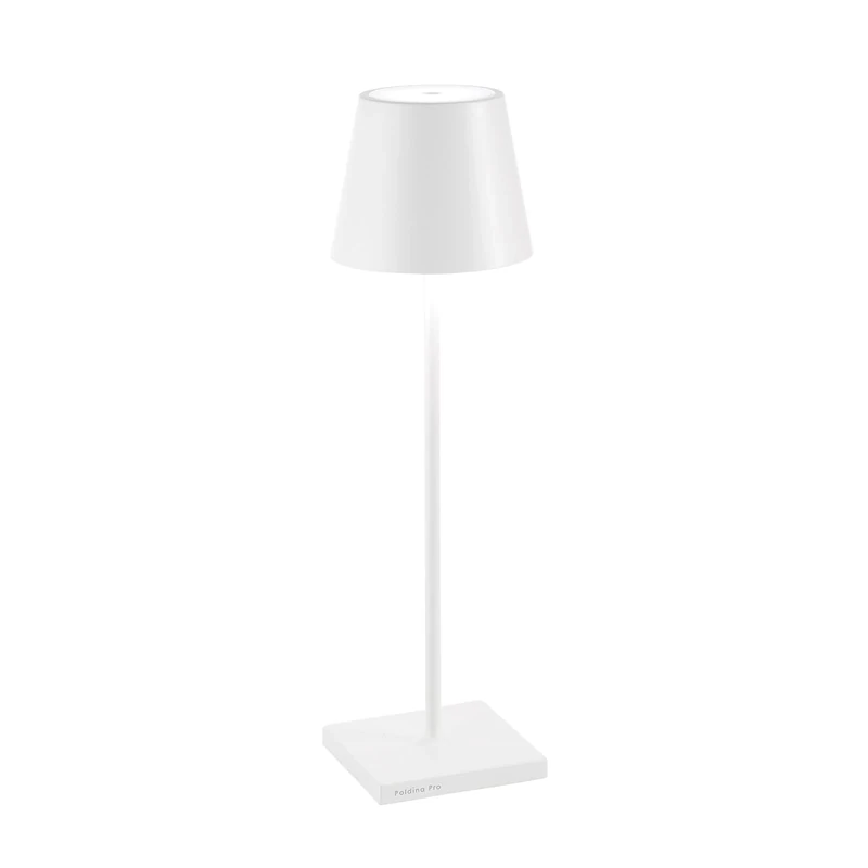 Zafferano ZAFPOLPRO-WH Poldina Pro Dimmable Wireless LED Table lamp in Aluminum, IP54 Protection, Indoor/Outdoor use, Contact Charging Base, H38cm, USB Plug-White