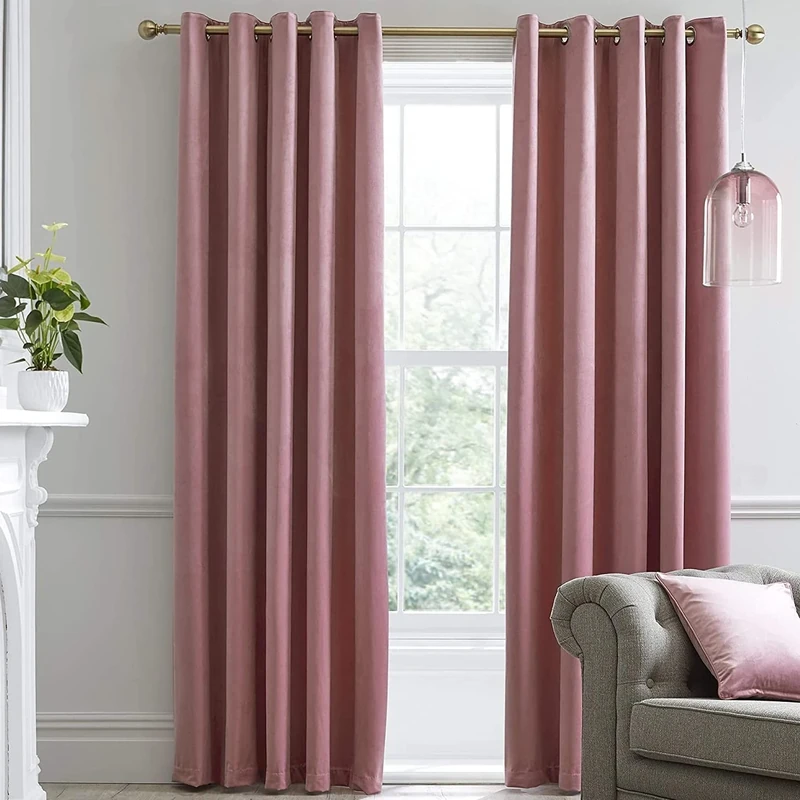 Laurence Llewelyn-Bowen Montrose Blush Blackout, W66 x L90 (168 x 229cm), Velvet Living Room & Bedroom, Pink Thermal/Eyelet Curtains, Polyester