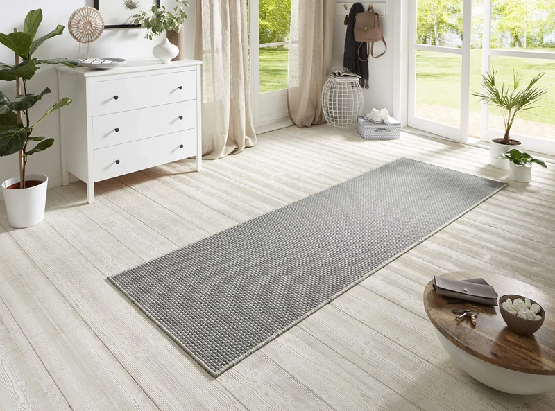 BT Carpet Nature Runner Indoor and Outdoor - Loop Kitchen Runner Non-Slip Flat Weave Short Pile Wool Look Fineloop Kitchen Rug for Hallway, Kitchen, Garden, Patio, Bathroom - Silver, 80 x 350 cm