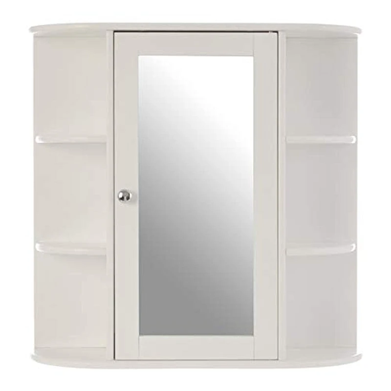 Premier Bathroom Mirror Cabinet, Mirrored Door, White - 6 Shelves