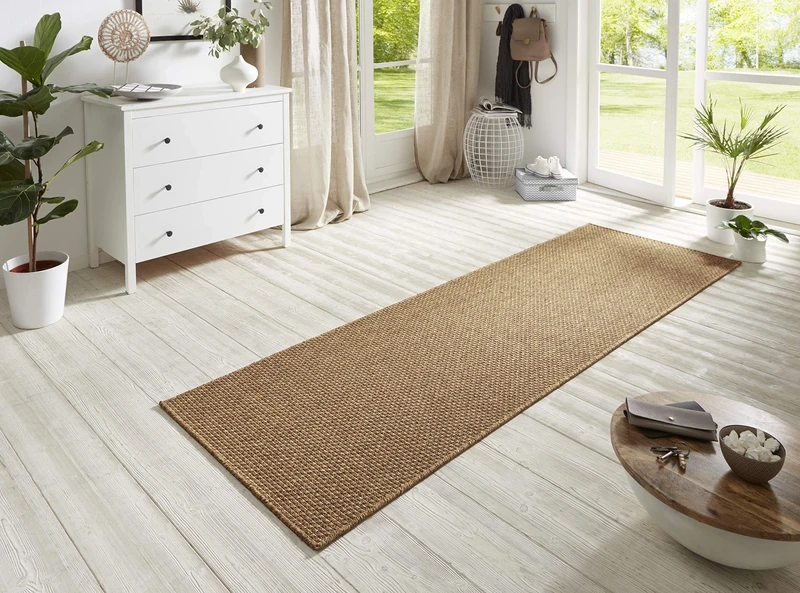 BT Carpet Nature Runner Indoor and Outdoor - Loop Kitchen Runner Non-Slip Flat Weave Short Pile Wool Look Fineloop Kitchen Rug for Hallway, Kitchen, Garden, Patio, Bathroom - Brown, 80 x 450 cm