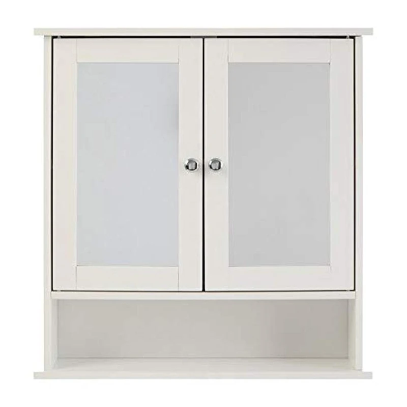 Premier Bathroom Mirror Cabinet, Mirrored Doors, With Shelf - White