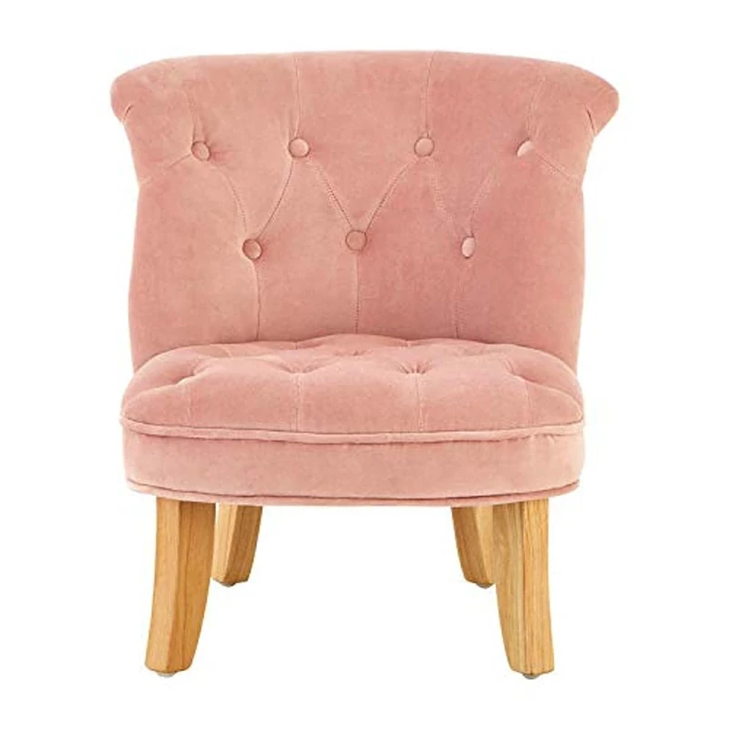 Premier Estelle Kids Chair, Children's Furniture, Cotton Velvet, Natural Wood Legs, Light Pink - Chair