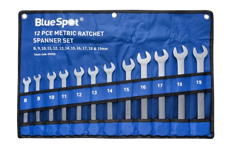 Blue Spot Tools 04303 12 Piece Chrome Vanadium Metric Ratchet Spanner Set (8-19mm)