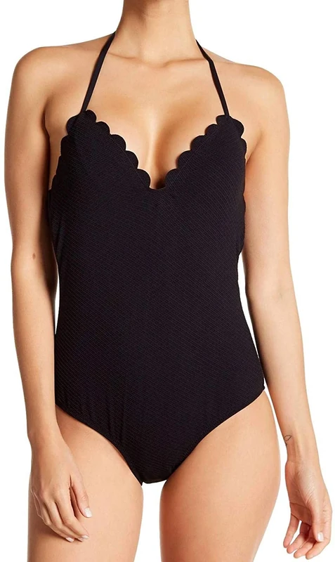 Jessica Simpson Women's Scalloped V-Wire One Piece Swimsuit Black Medium