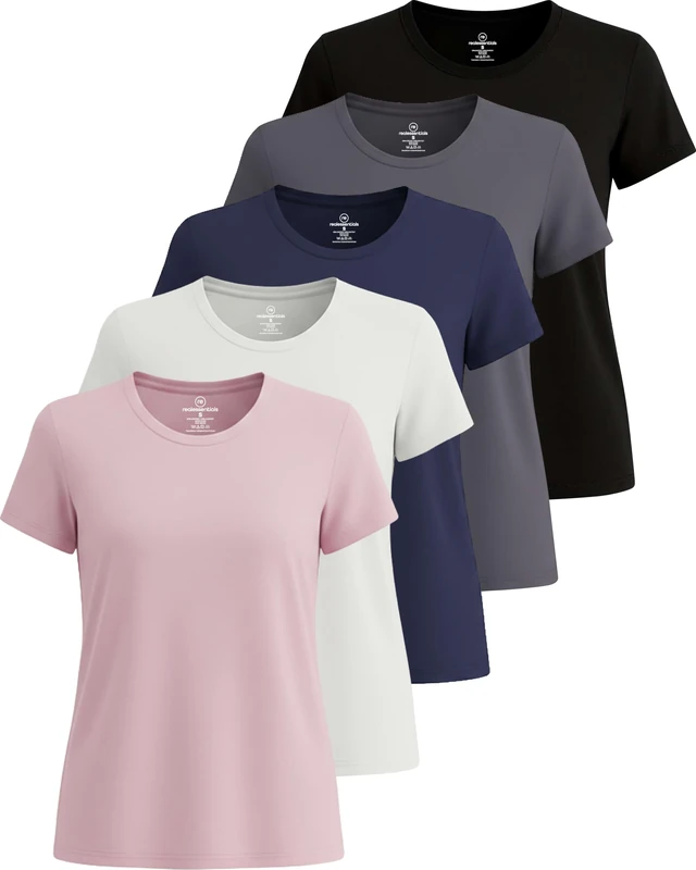 5 Pack: Womens Quick Dry Fit Dri Fit Active Wear Yoga Workout Athletic Tops Essentials Clothes Running Gym Zumba Exercise Ladies Short Sleeve Crew Scoop Neck Moisture Wicking Tees T-Shirt - Set 6,XL