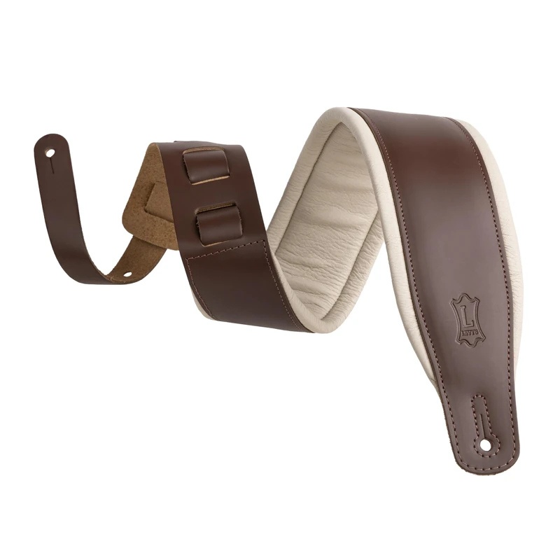 Levy's Leathers 3" Wide Amped Leather Series Guitar Strap with Foam Padding and Garment Leather Backing; Brown and Cream (M26PD-BRN_CRM)
