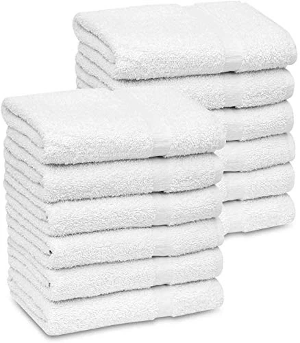 GOLD TEXTILES Bath Towels,12 Pack (22x44 Inches, White) Economy Light Weight Hair Drying Towels Gym Towels (12)
