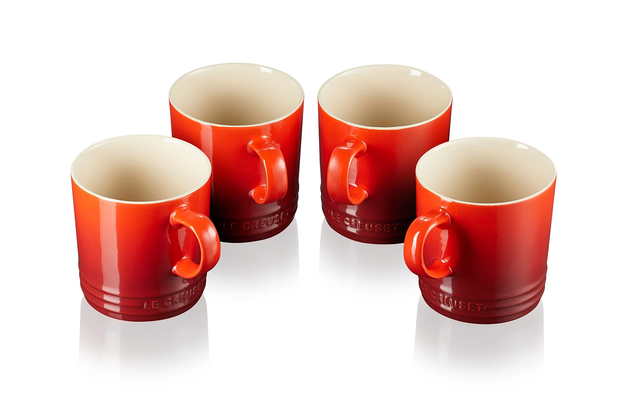 LE CREUSET Stoneware Mugs, Set of 4, 350 ml Each, Cerise, 4 Count (Pack of 1)
