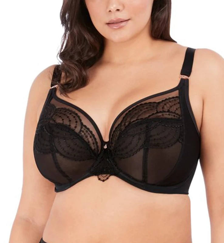 Elomi Women's Priya Underwire Plunge Bra, Black, 34H US
