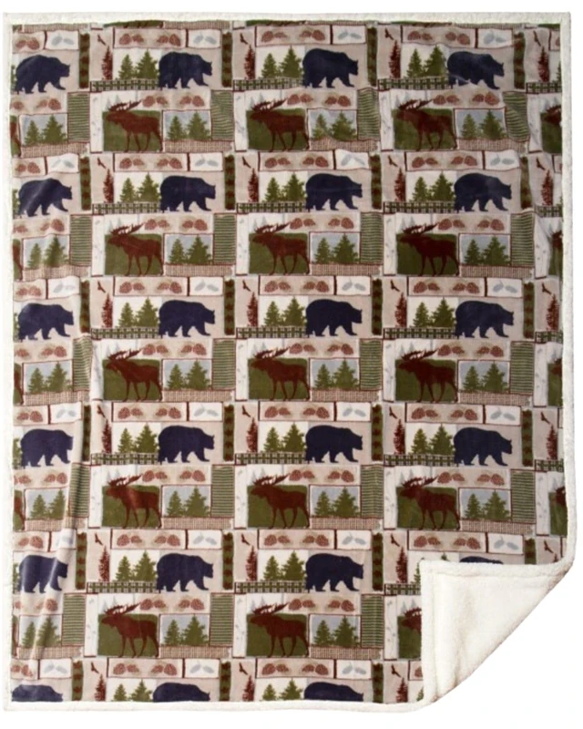 CARSTENS, INC. Ultra Premium Super Soft Plush Sherpa Fleece Oversized Throw Blanket 54" x 68", Vintage Lodge