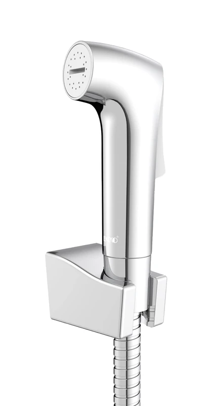 WENKO Watersaving Bidet Set - Hygiene Toilet Set with Hand Shower/Spray Head, Hose and Wall Bracket, Plastic (ABS), 12 x 2.8 x 7 cm, Shiny Silver