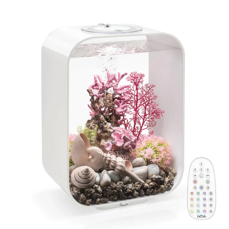 biOrb LIFE 15 Acrylic Aquarium, White, MCR Multi-Colour Remote LED Lighting, Elegant Fish Tank with 5-Step Filtration System, Easy Setup, Includes Remote, Air Pump, Filter Cartridge, Ceramic Media