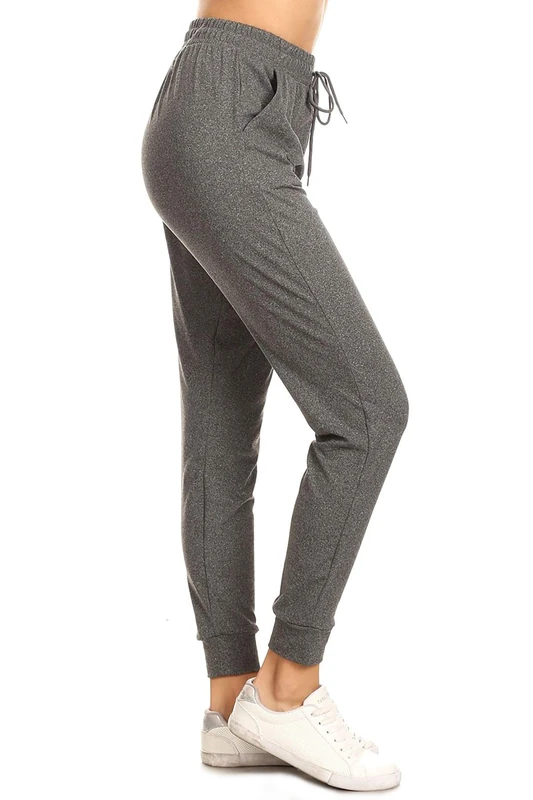 Leggings Depot Women's Printed Solid Activewear Jogger Track Cuff Sweatpants, Heather Charcoal, Medium