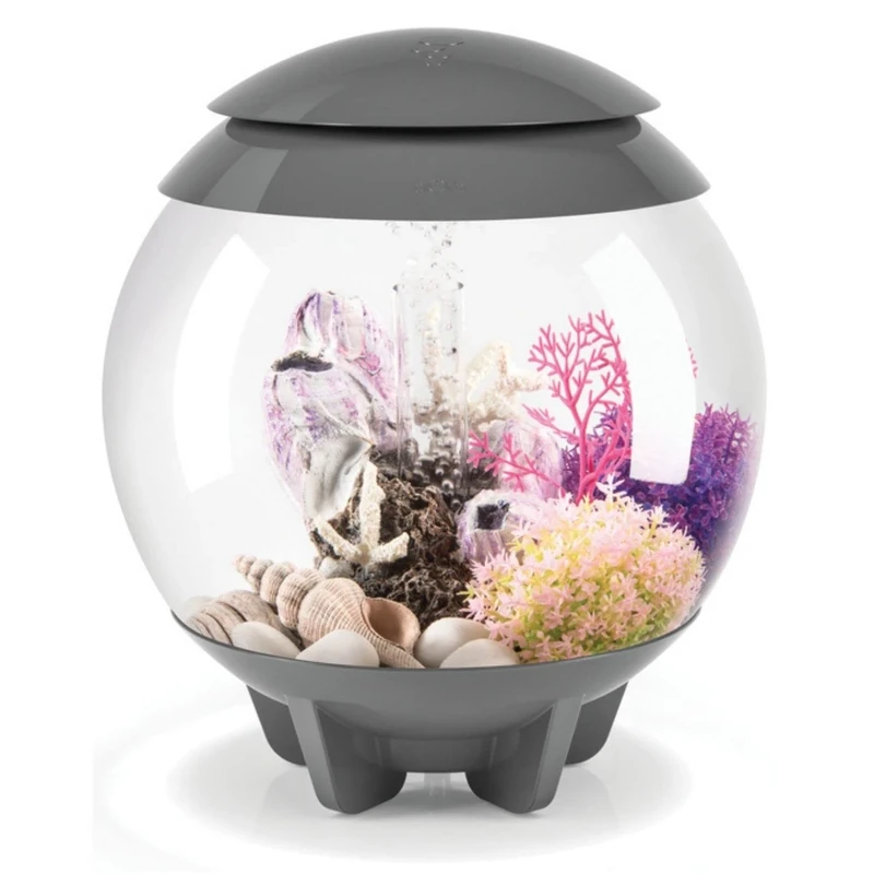 biOrb HALO 15 Acrylic Aquarium, Grey, MCR Multi-Colour Remote LED Lighting, Premium Fish Tank with Hidden Water Line, 5-Step Filtration, Easy Setup, With Air Pump, Filter Cartridge, Ceramic Media