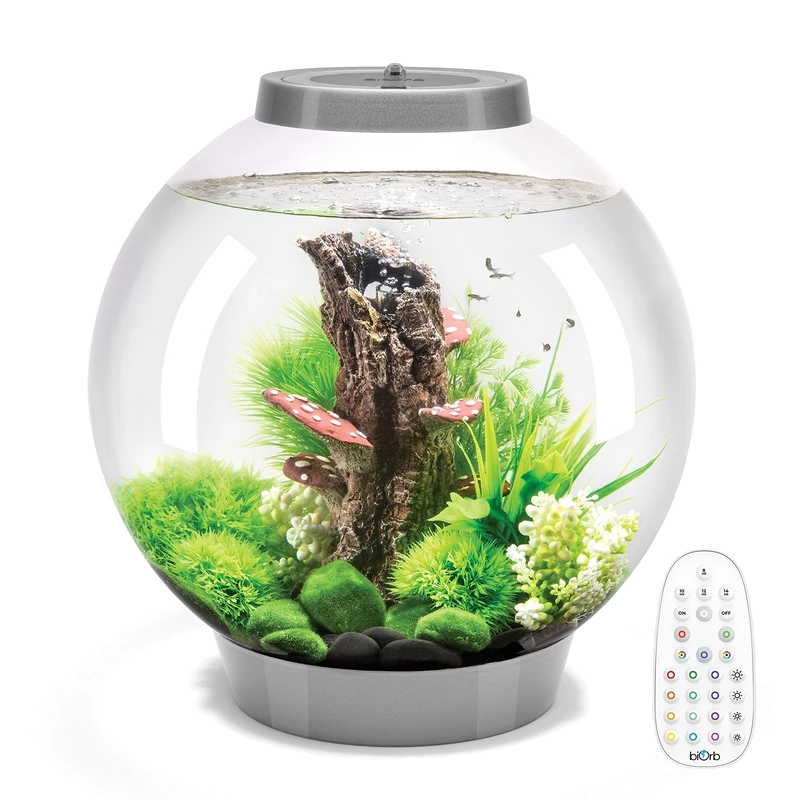 biOrb Classic 30 Acrylic Aquarium Silver, MCR Multi-Colour Remote LED Lighting, Classic Fishbowl Fish Tank with 5-Step Filtration System, Easy Setup, With Air Pump, Filter Cartridge, Ceramic Media