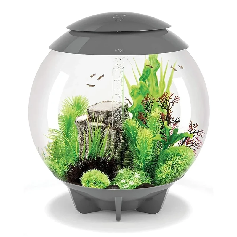 biOrb HALO 60 Acrylic Aquarium, Grey, MCR Multi-Colour Remote LED Lighting, Premium Fish Tank with Hidden Water Line, 5-Step Filtration, Easy Setup, With Air Pump, Filter Cartridge, Ceramic Media